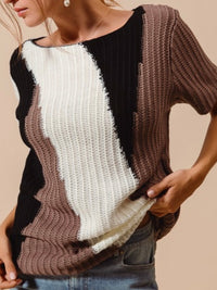 Oatmeal black Knit Boat Neck Knit Top