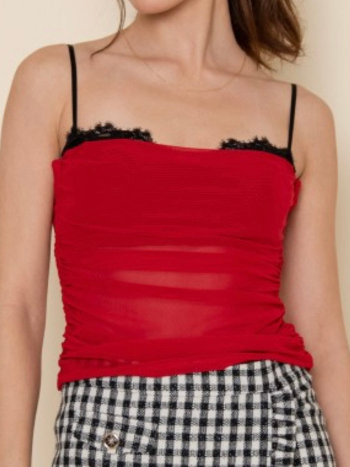 Red Bra Insert Mesh Top
