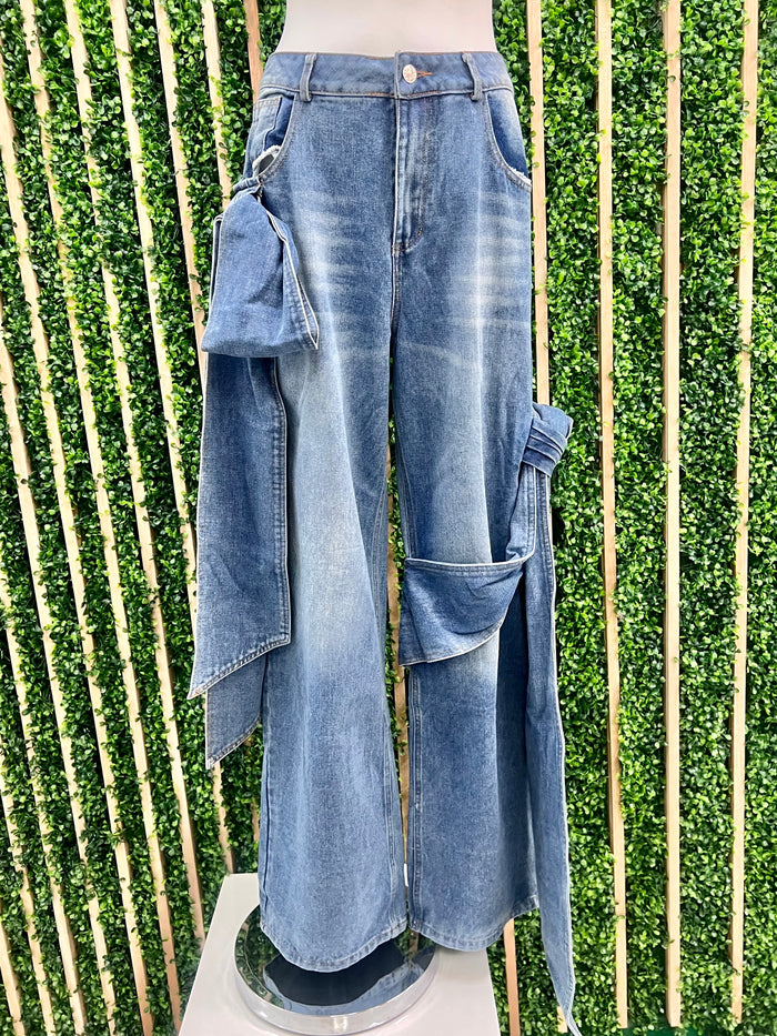 Beautiful Bow Detail Wide Leg Denim Palazzo