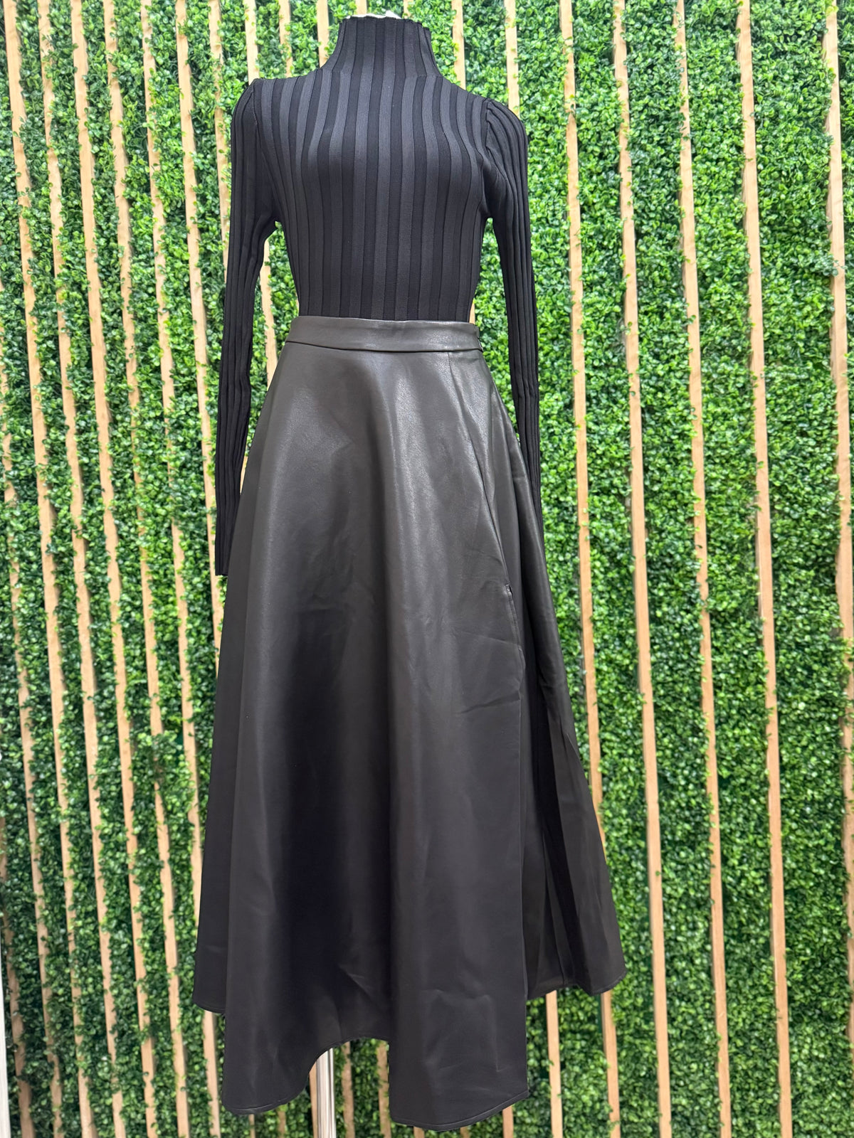 Side Slit Pleather Midi Skirt