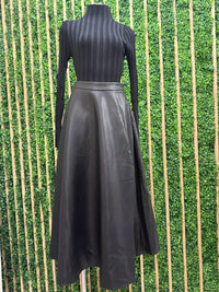 Side Slit Pleather Midi Skirt