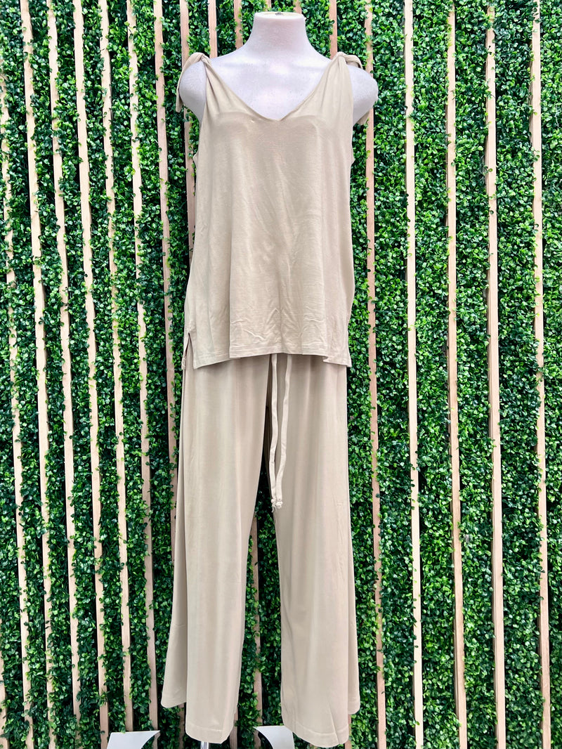 Shoulder Tie Long Pant Set