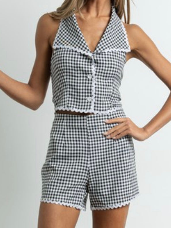 Black White Gingham Halter Top