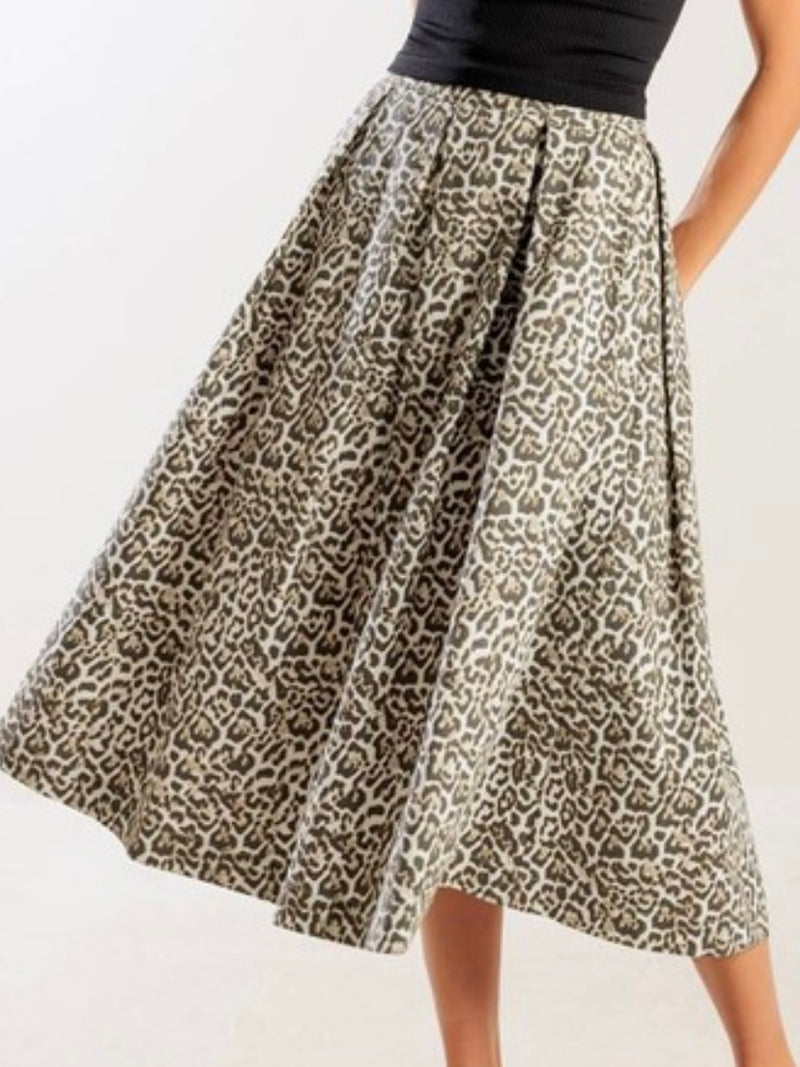 Beautiful A Line Brown Leopard Midi Skirt