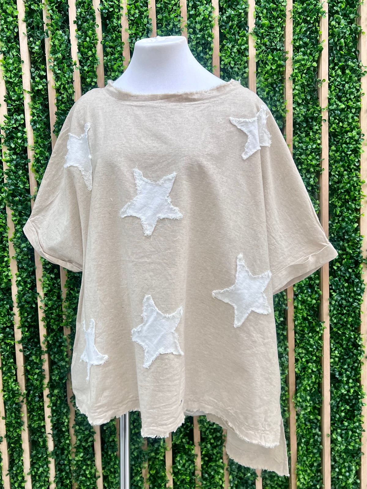 Natural White Star Patch Linen Pant Set