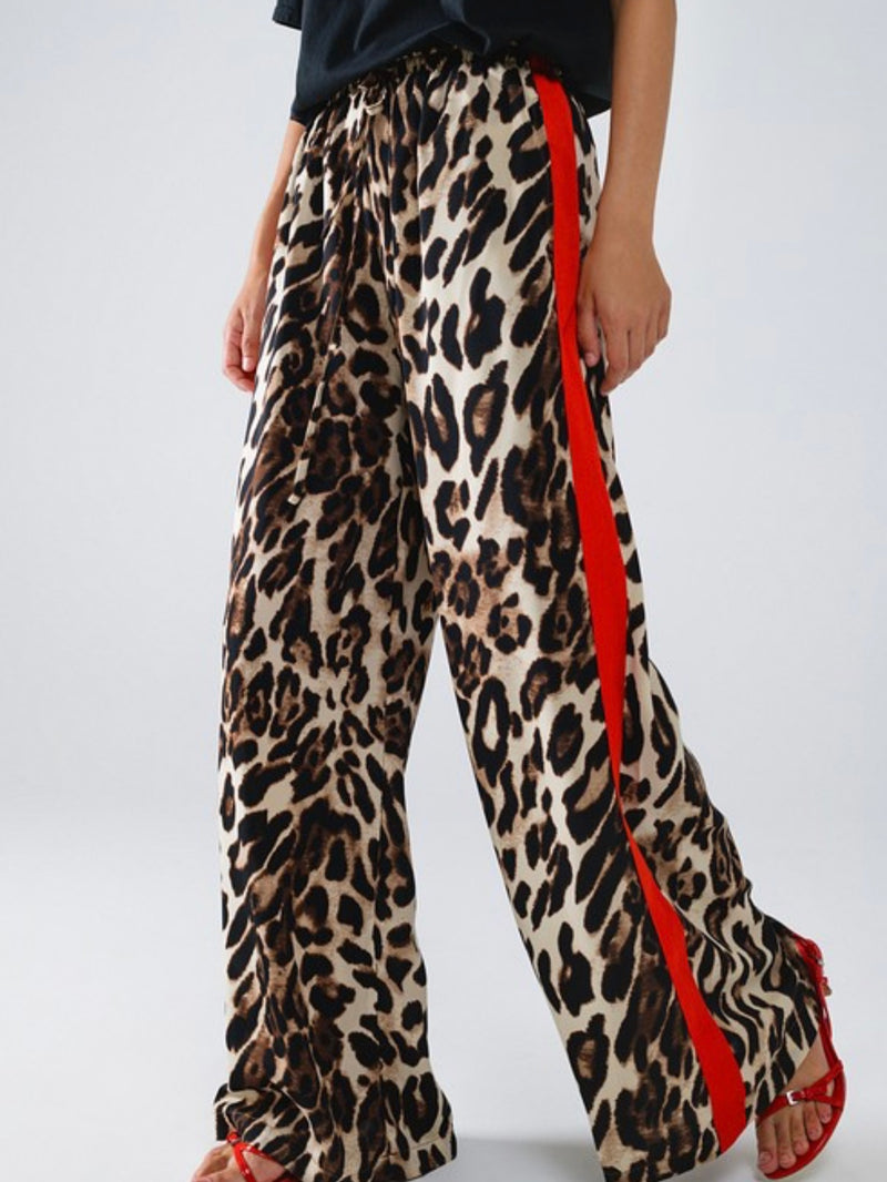 Red Side Stripe Leopard Pant