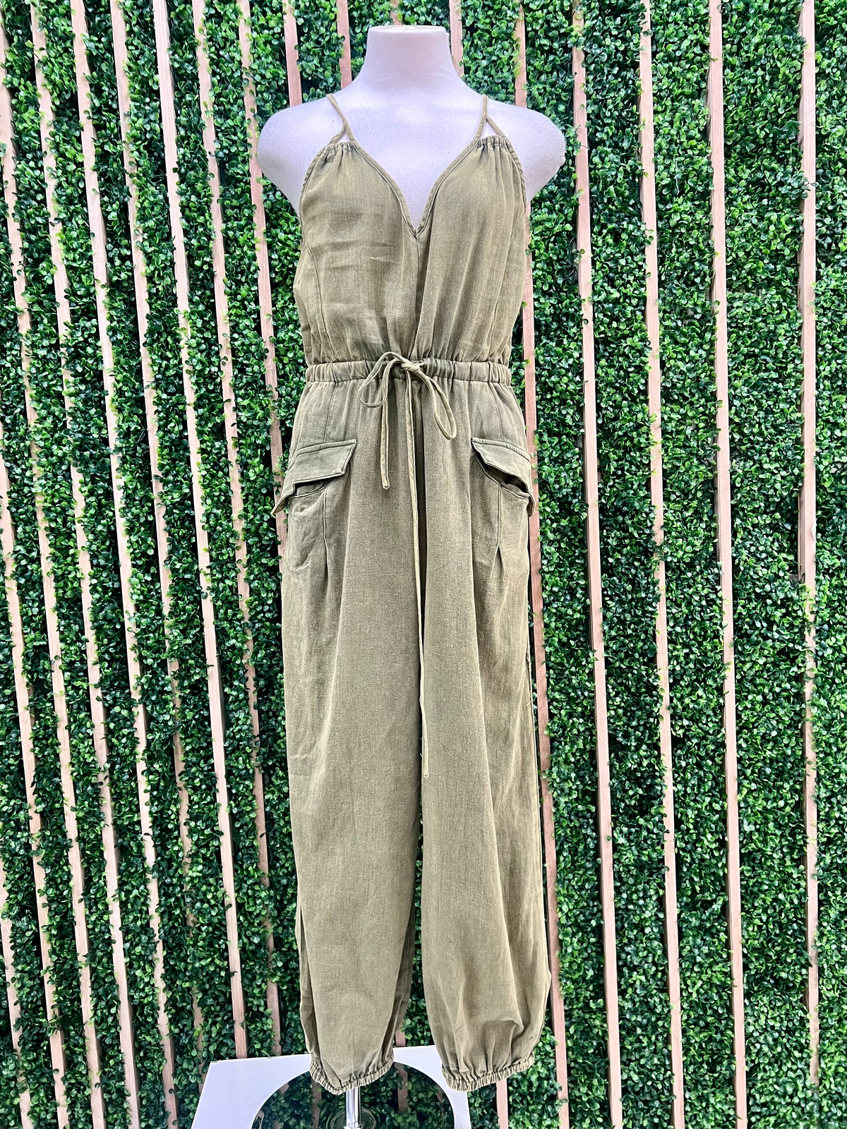 V Neck Washed Jogger Jumpsuit