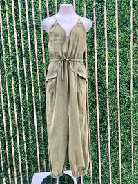 V Neck Washed Jogger Jumpsuit