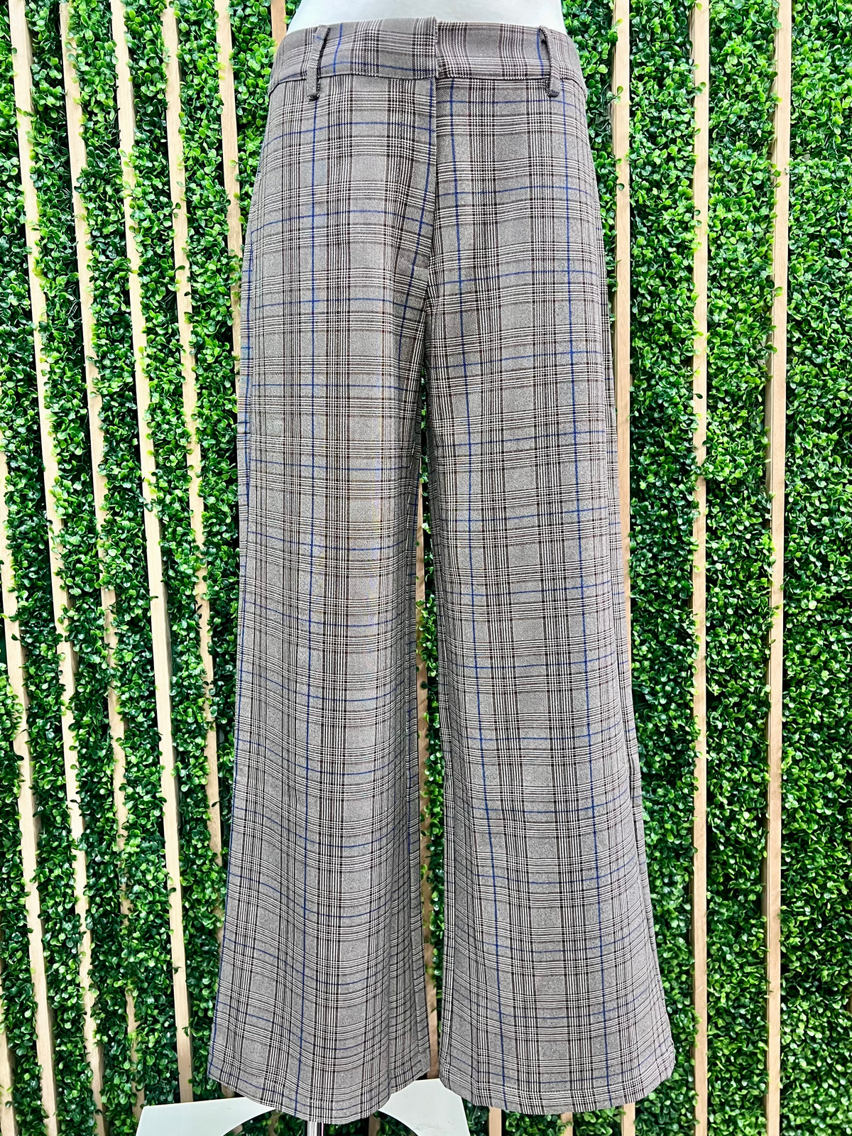 Brown Blue Plaid Wide Leg Pant