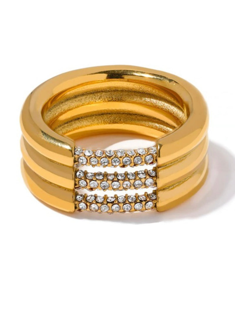 Stainless Steel Crystal Triple Line Ring