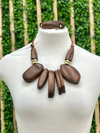 Statement Wood Necklace and Bracelet Set