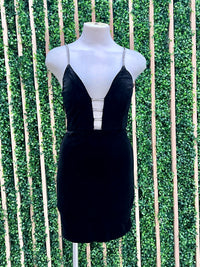 Black Rhinestone Trim Bodycon Short Dress