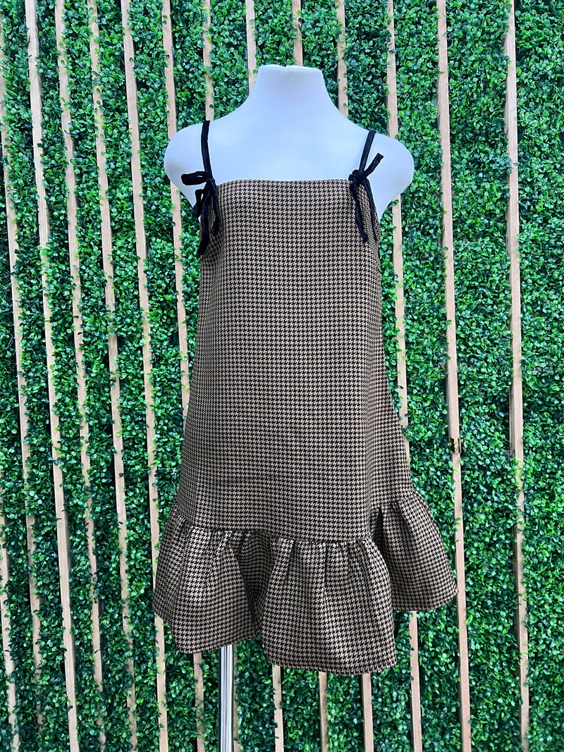 Brown Black Striped Bow Detail Dropwaist Short Dress