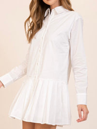 Classic Pleated Drop Waist Shirt Dress