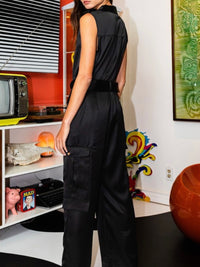 Black Zip up Cargo Jumpsuit