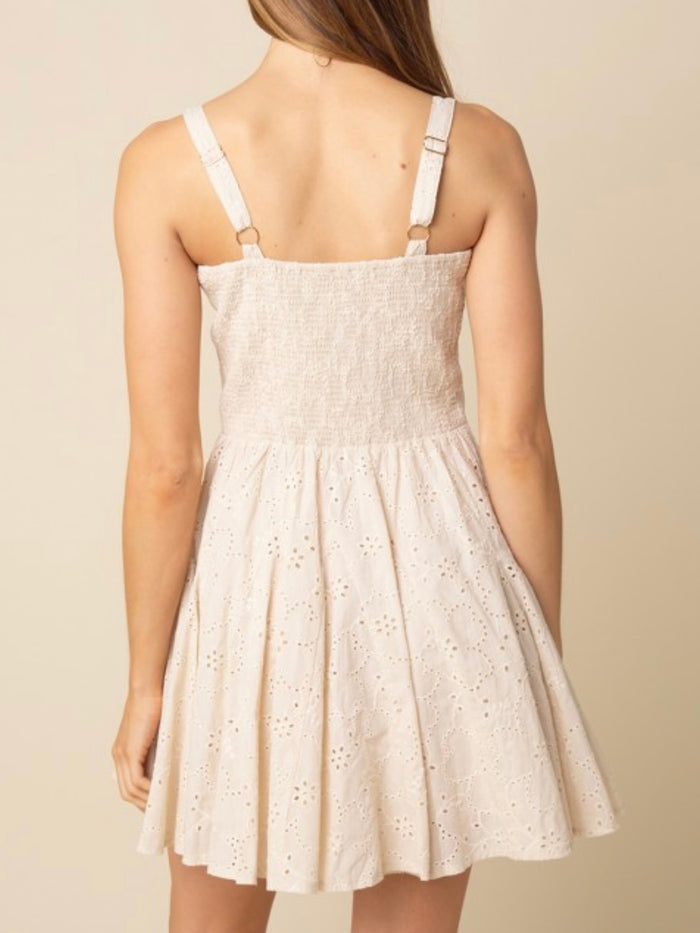 Beautiful Champagne Eyelet Fit & Flare Mini Dress