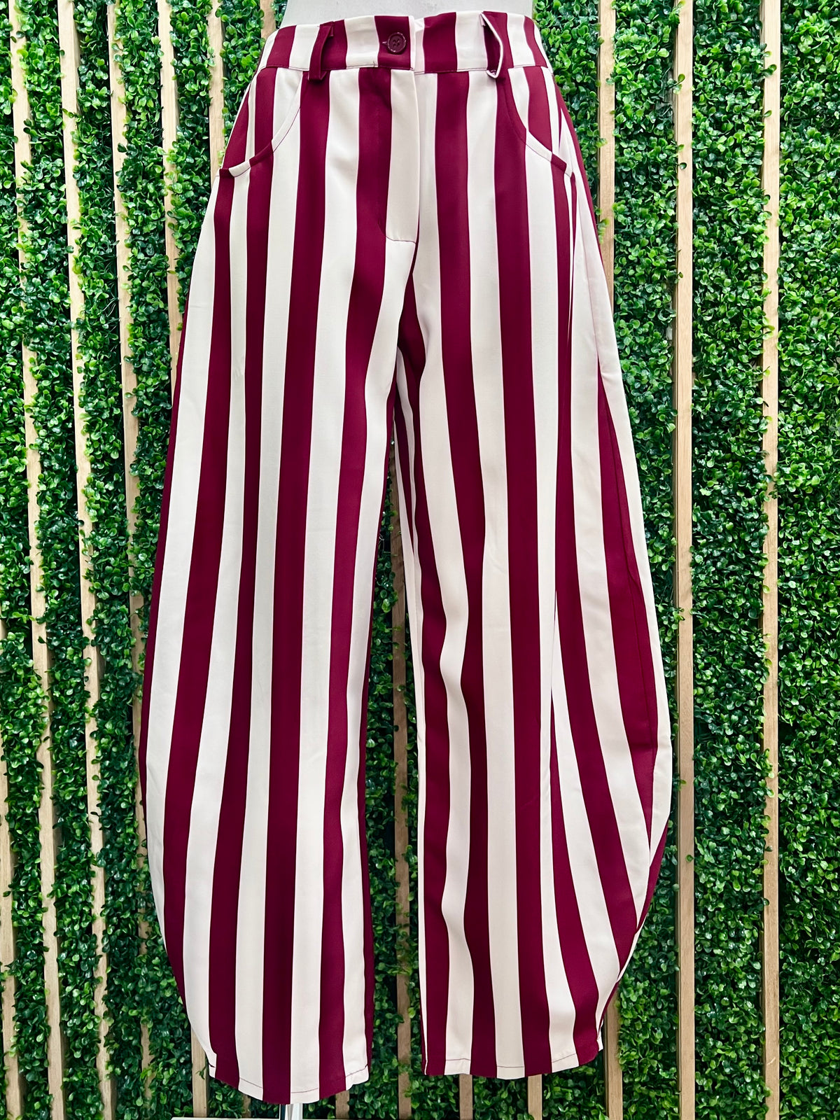 Vertical Stripe Barrel Pants