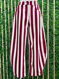 Vertical Stripe Barrel Pants