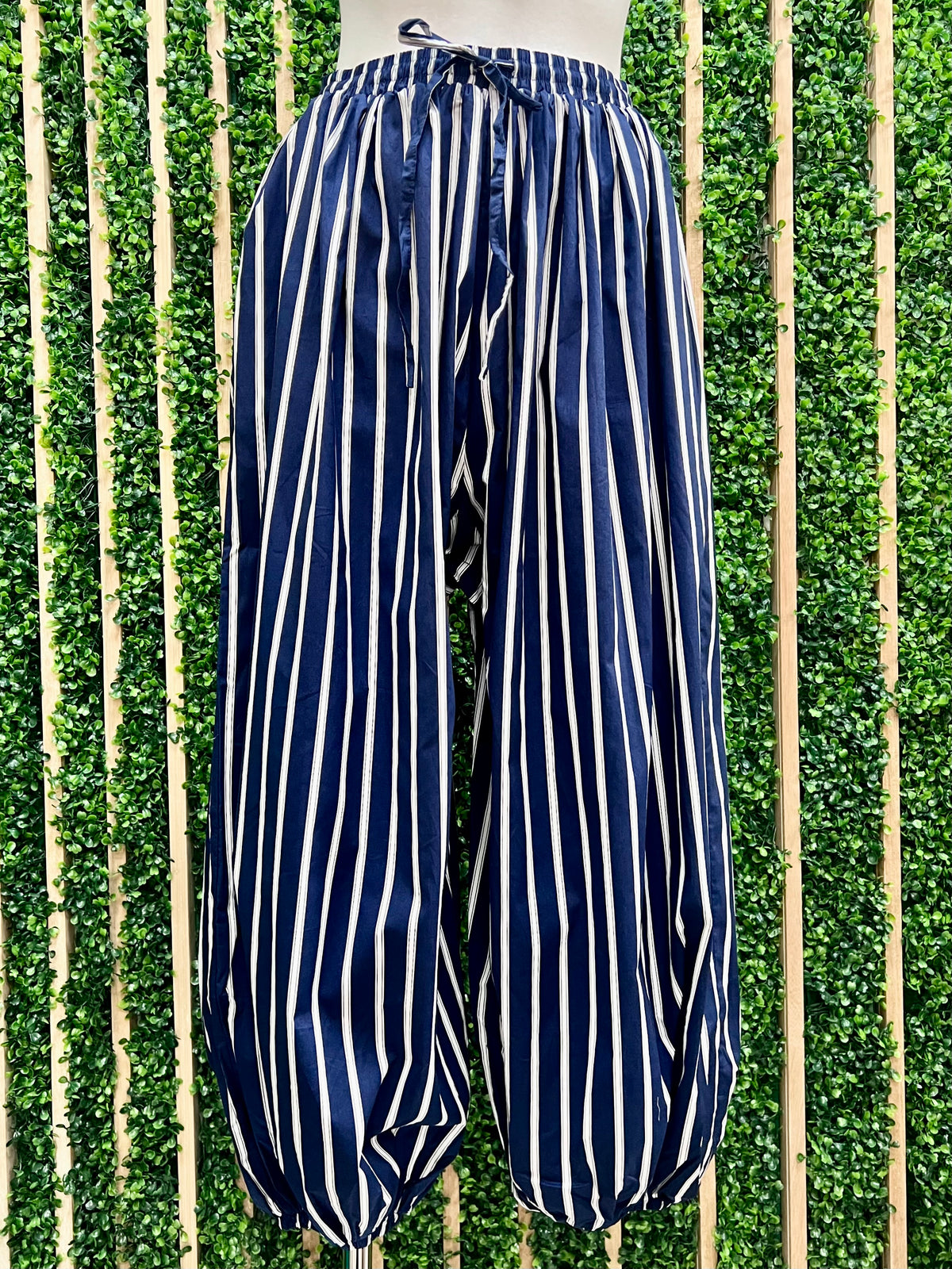 Navy Coastal Breeze Stripe Balloon Pants