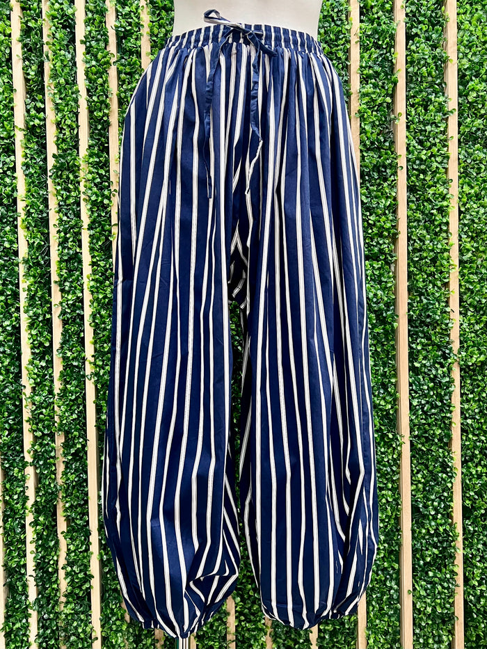 Navy Coastal Breeze Stripe Balloon Pants