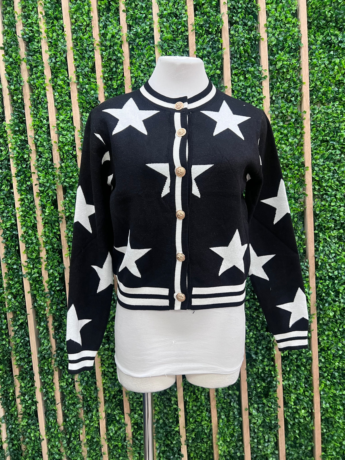 Stripe Trim Star Knitted Cardigan