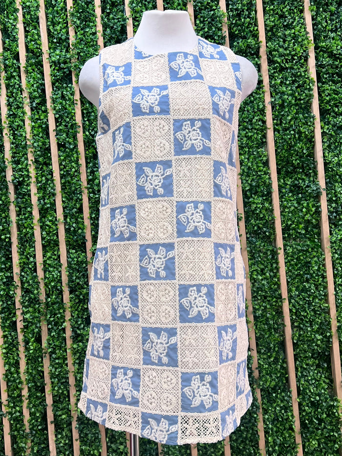 Denim Crochet Patchwork Short Dress