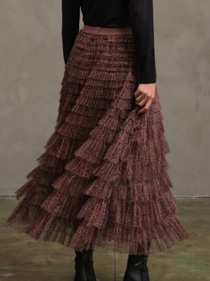 Brown Leopard Mesh Skirt