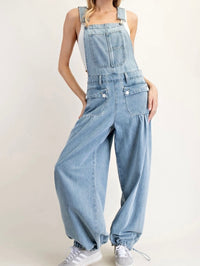 Cinched Denim Flap Pocket Balloon Jumpsuit