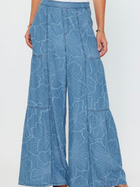 Floral Chambray Wide Leg Pants