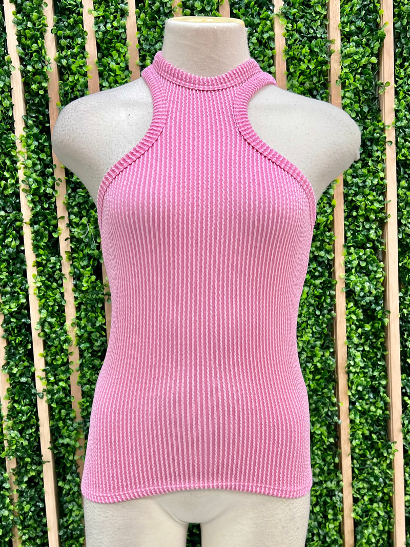 High Neck Textured Racerback Top