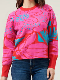 Fuchsia Blue Print Sweater