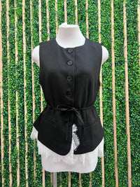 Black Soft Woven Structured Vest With Contrast Bottom Lace
