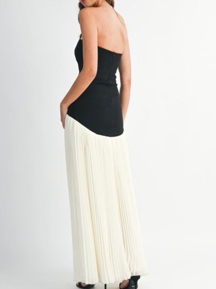 Beautiful Black White Strapless Maxi Dress