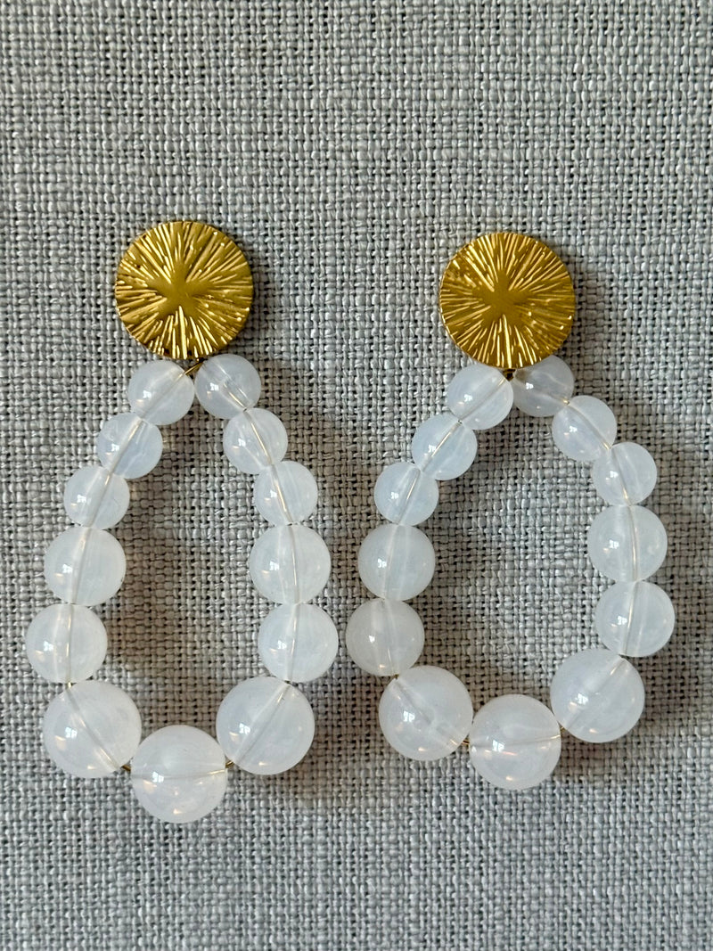 White Beaded Drop Earrings