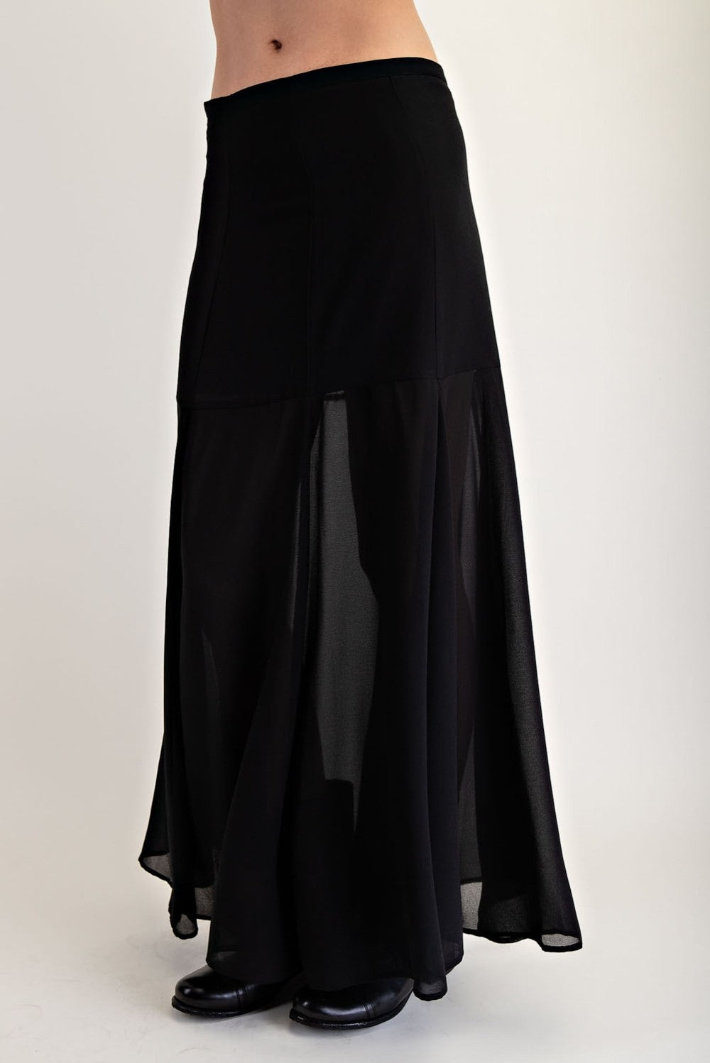 Black Chiffon Godet Maxi Skirt