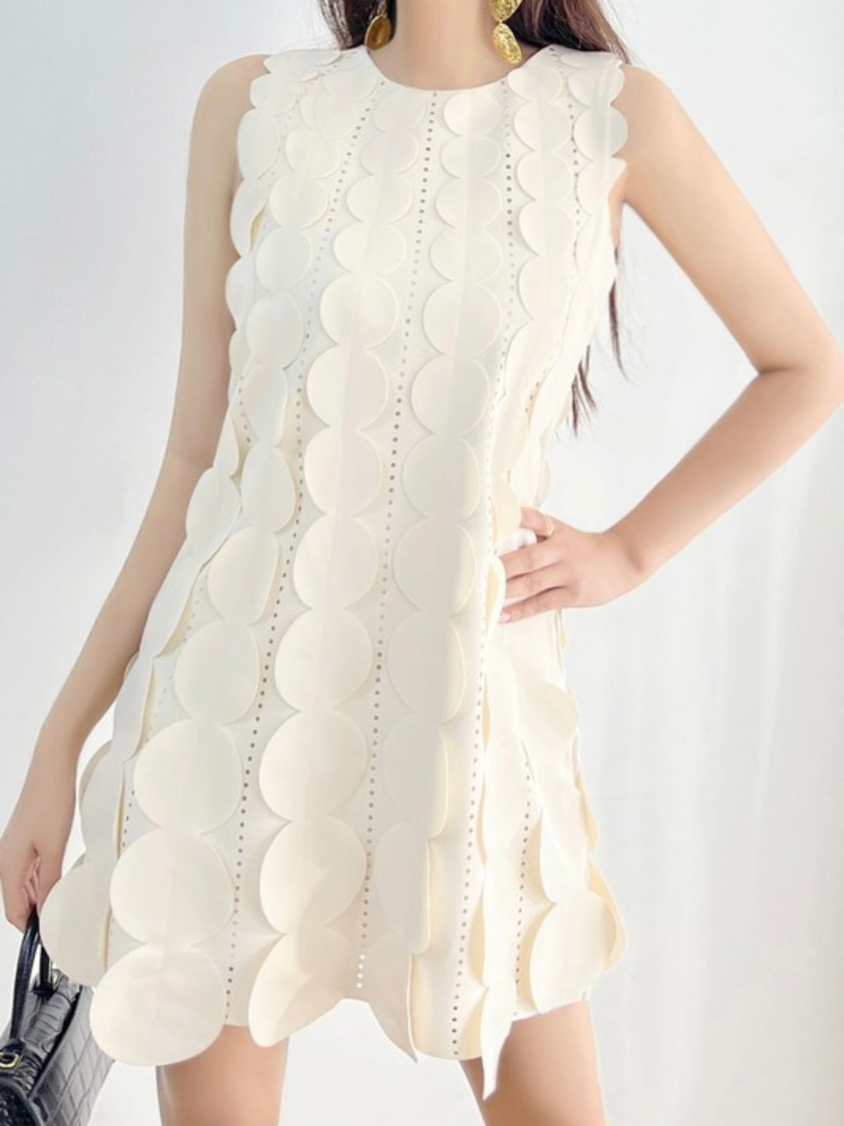 IVory Circle Embellished A Line Short Dress