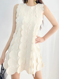 IVory Circle Embellished A Line Short Dress