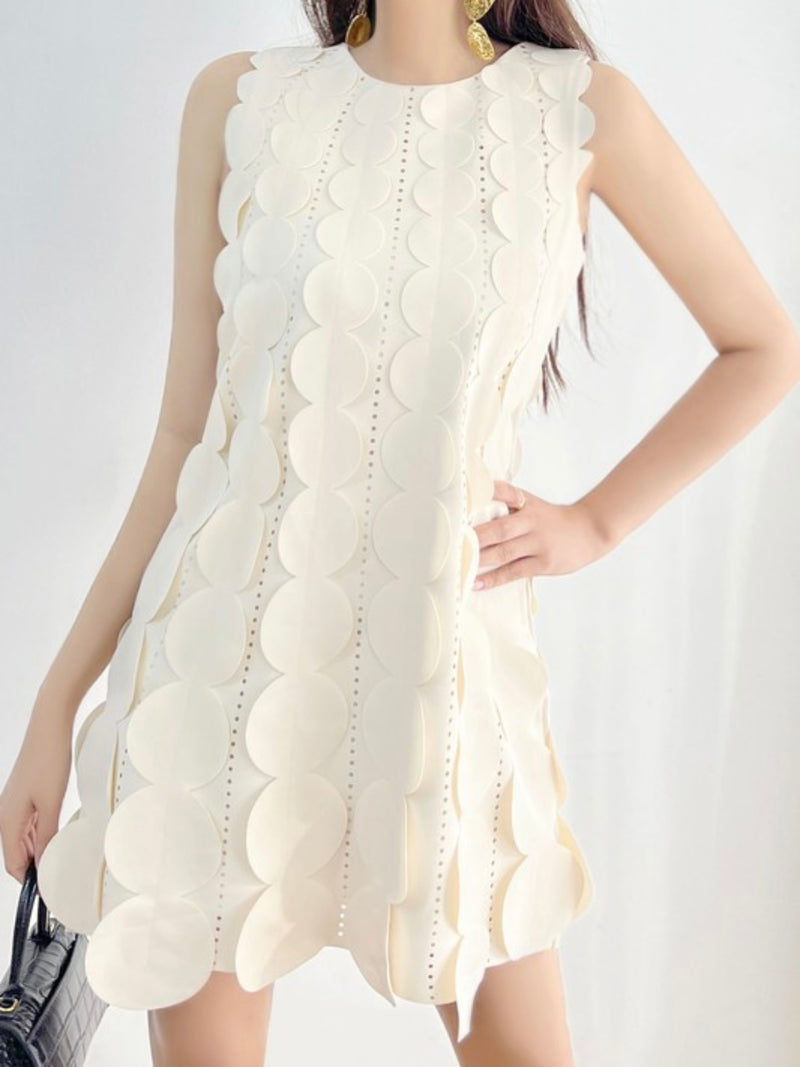 IVory Circle Embellished A Line Short Dress