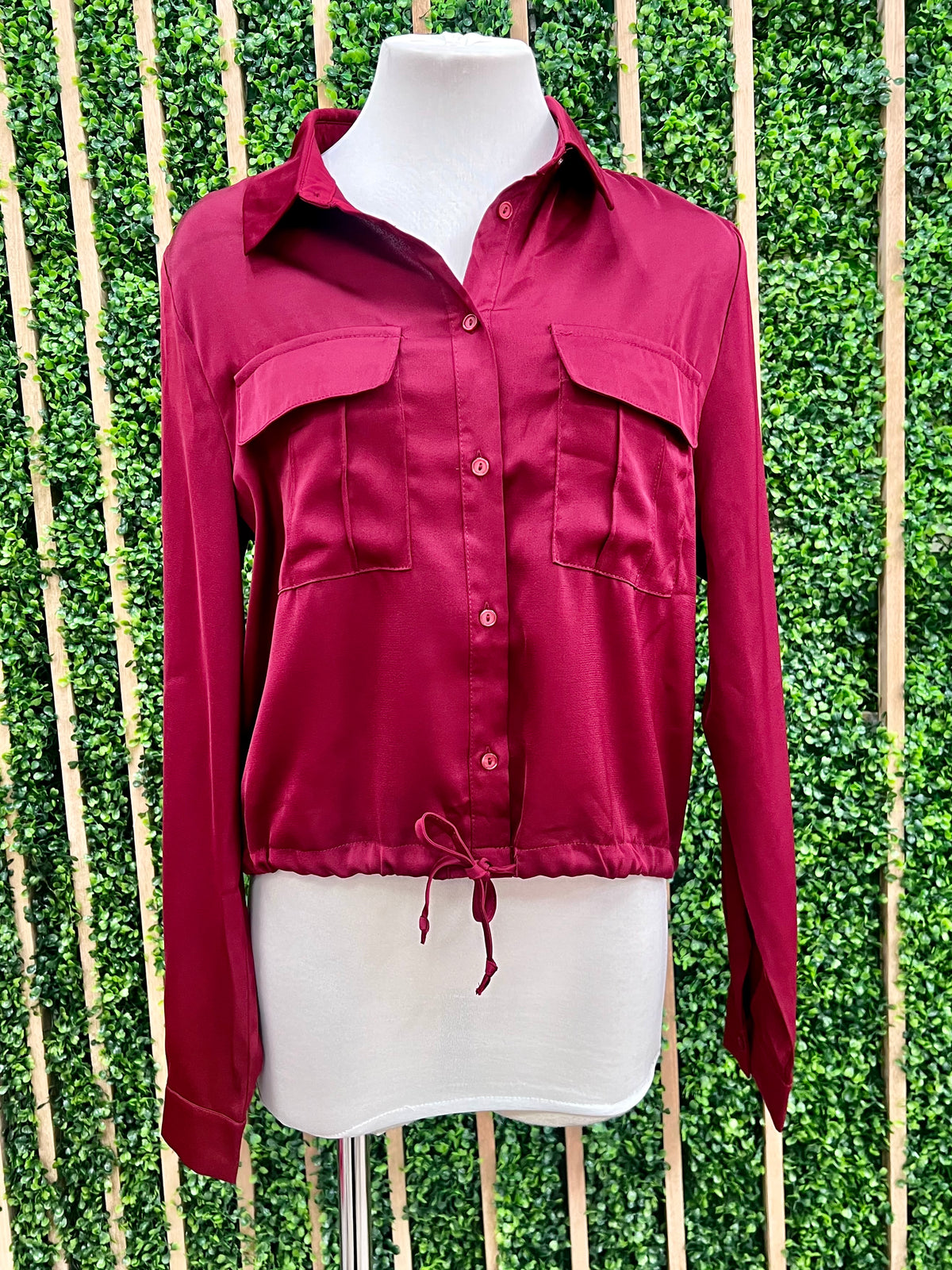 Satin Collared Button Down Blouse and Pant Set