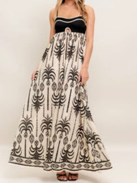 Beautiful Black Taupe Print Maxi Dress