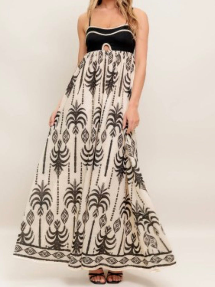 Beautiful Black Taupe Print Maxi Dress