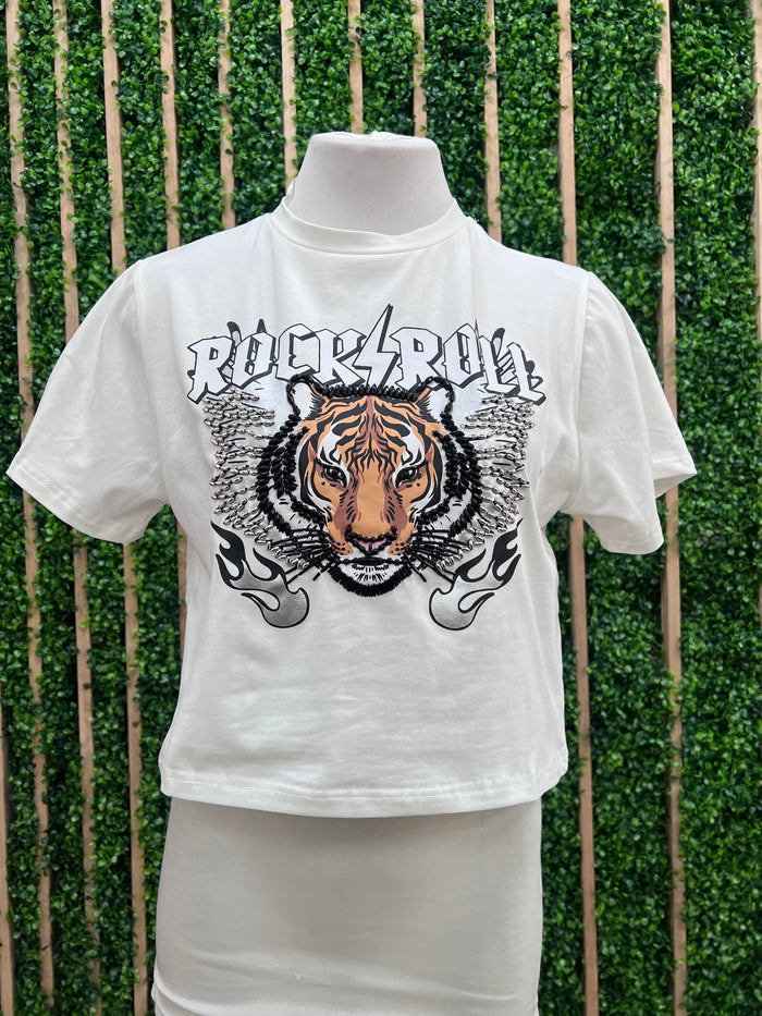 Beaded Tiger Crop Shirt