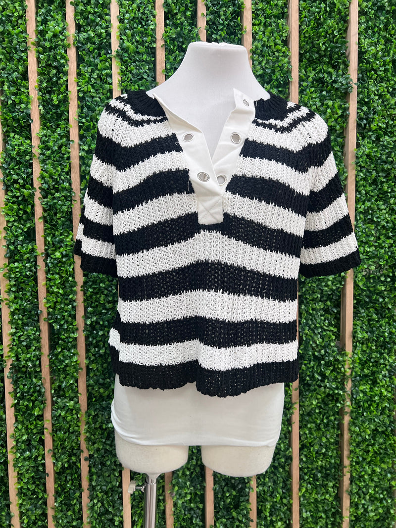 Ivory Black Eyelet Stripe Sweater top