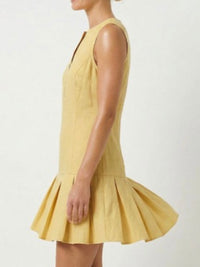 Sleeveless Linen Mini Dress with Pleated Hem