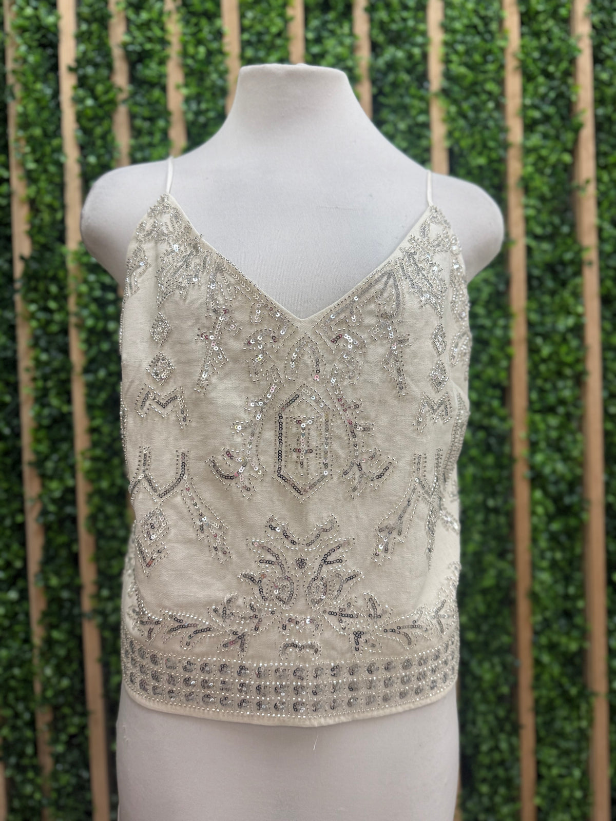 Silver Embroidery Linen Top