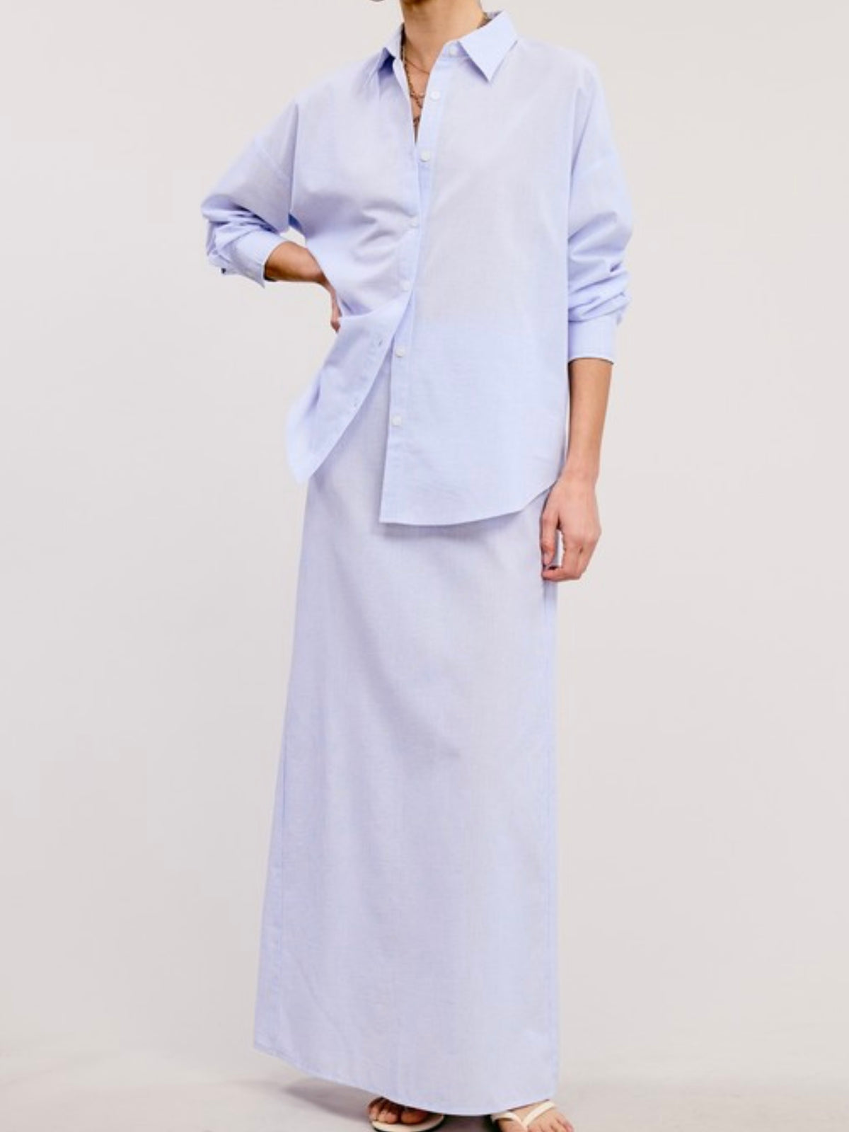 Blue Striped Blouse Maxi Skirt Set