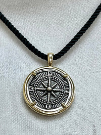 SJ Two-Tone Compass Pendant Cord Necklace