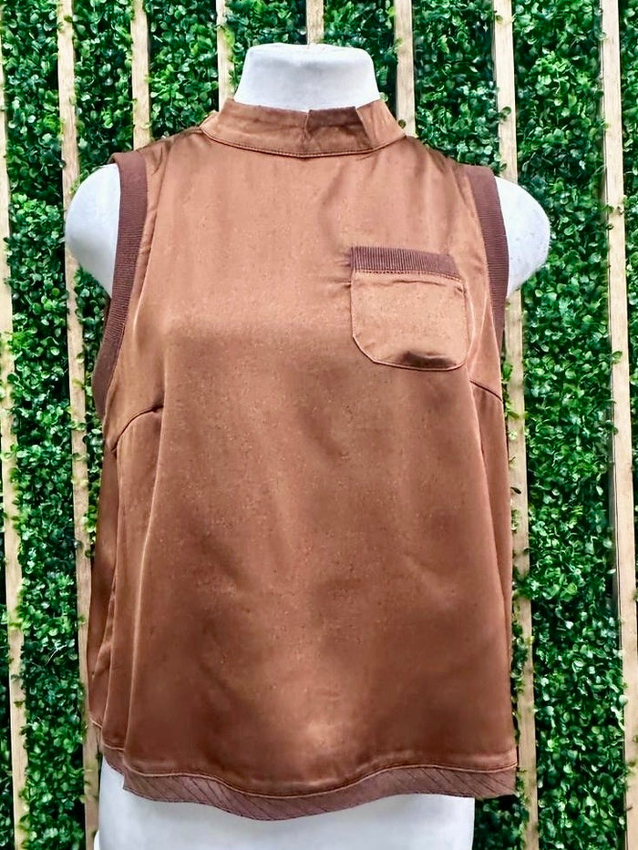 Brown Satin High Neck Top