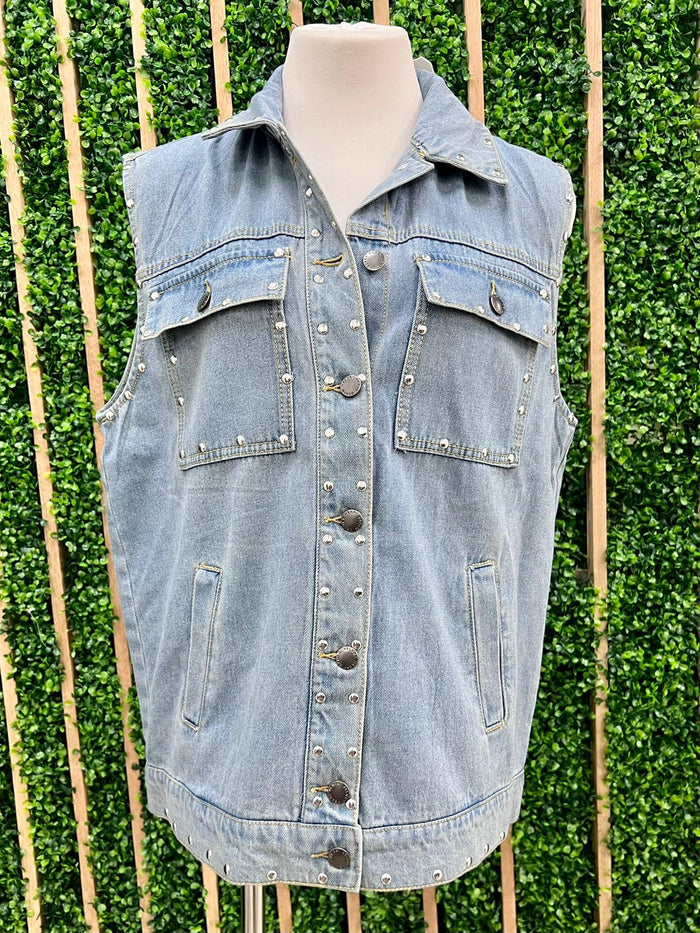 Studded Denim Vest