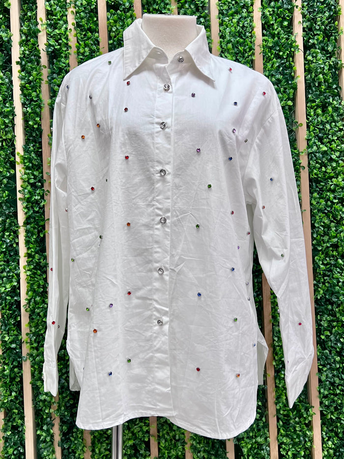 Multi Rhinestone Detail Blouse